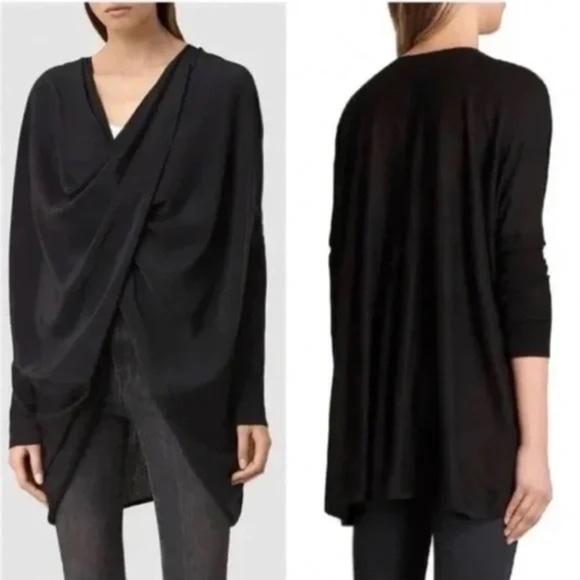 ALLSAINTS Itat Convertible Black Sweater Top SIZE SMALL - Picture 1 of 4
